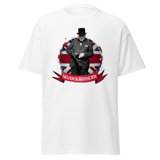Never Surrender - Winston Churchill, Tommy Gun (t-shirt)